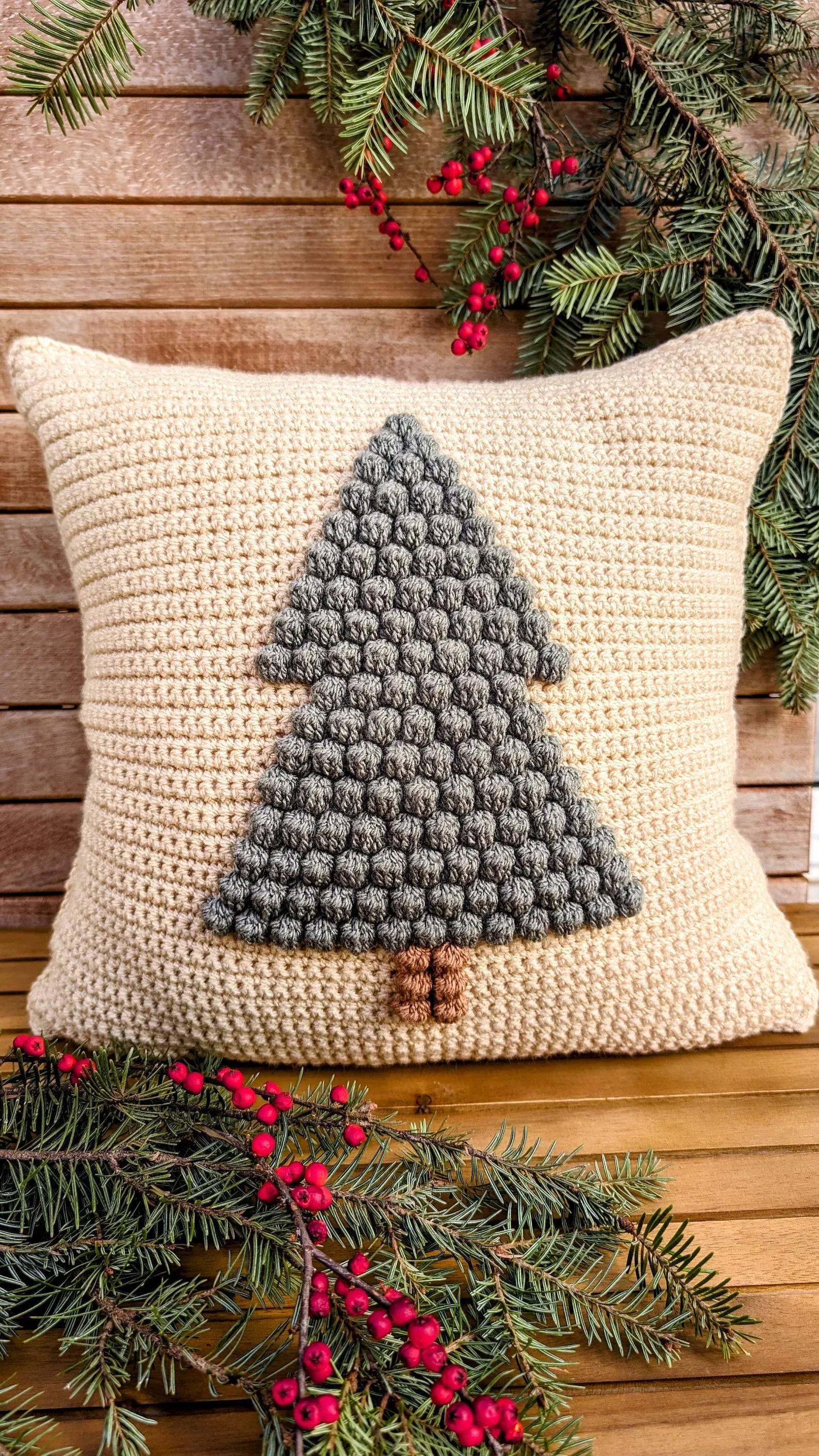 Bobble Pine Tree Pillow Crochet Pattern